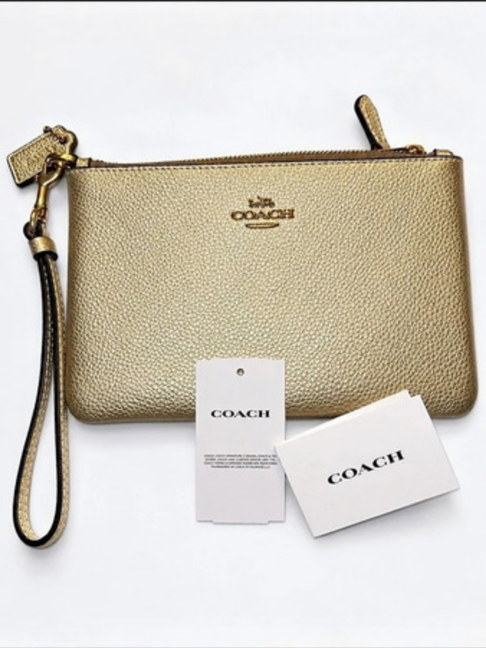 Coach Zip Wristlet In Metallic Crossgrain Leather Gold